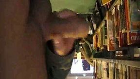 Flashing and stroking my thick uncut dick at the library