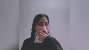 Cosplay Wednesday blow bubbles