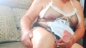 Huge Dildo in Mature Granny's Tight Pussy