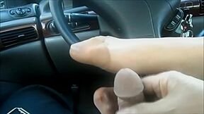 Babe In Nylon Stockings Making Me Cum On Her Feet In The Car