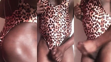 Black Dad leopard Print High Cut Singlet Titplay & Wank