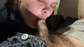 Horny wife sucks thick hairy cock deep and swallows it all