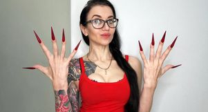 Finger snapping, long fingers with RED long nails