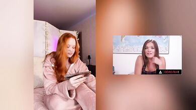 Ginger girl moaning loud while watching porn and cumming hard with vibrator