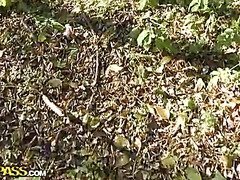 Outdoor blowjob and cum eating