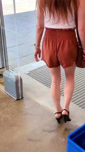 Remote Vibro for Cock and Ass! Tranny with Erect Dick in Public!