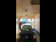 Sissy Washes Car in Public in Womans Swim Suit!