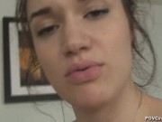 Paris Lincoln cuckolds her man with POV blowjob and sex then creampie eating chastity and strapon