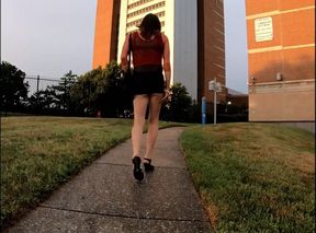 Trans Street Whore Chokes Gushes Cum Behind No Pedestrians Gate