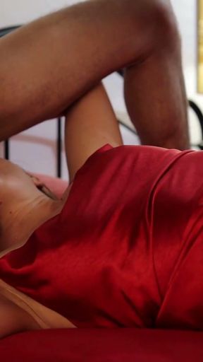 032 - Quick fuck in my red dress, tight and satin, and in satin lingerie.   Clip 1