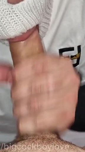 My Stepbrother Takes My Big Cock in His Mouth and Eats All My Cum
