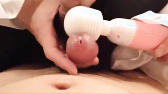 Two Japanese crossdressers cum together using a sex toy