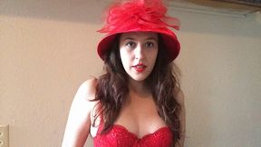 Vintage Goddess D Smoking VS 120 in Red Hat and Bra - Perky Tits!