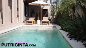 Putri Cinta Playfully Bending Over At the Poolside Ready to Be Fucked