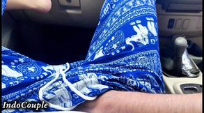 A Hot and Sexy Hijab-wearing Student's Wife Invited Him From a Jakarta University. She Played with My Cock Beside the Car