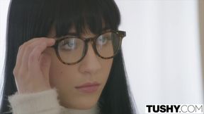 Dirty tutor spanks and fucks anal loving nerdy girl in glasses