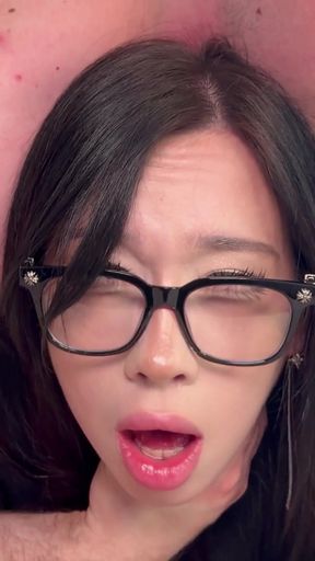 Horny Goth Asian Girl Used Feet, Pussy and Mouth. Ended with Big Facial on Glasses   Clip 1