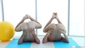 Nude Yoga Teacher Practices Ass Stretching Technique On Curious First Timer