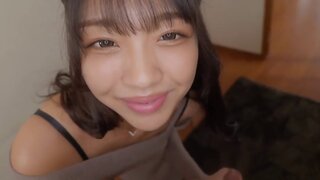 Two Asian cutie blowing a lucky dude in POV-style video