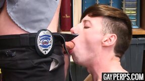 Security guard caught himself a cute twink perp to bareback