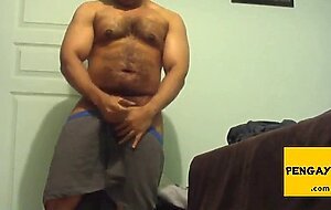 Cute Black Hairy Cub Jerks Off & Cums