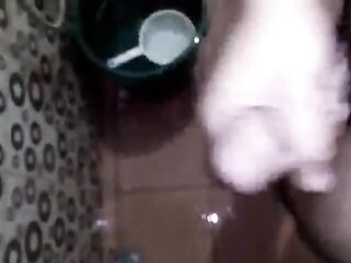 Excited Young Dude Having Fun Jerking Off His Biggest Jock in the Water closet