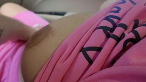 18-year-old cutie flashes her big tits and pussy in the car