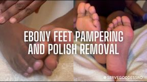 Ebony Feet Pampering and Polish Removal by Royal Ro HD MP4 1080p - ebony foot worship, wet feet, toenail fetish, lotioning feet, massaging feet