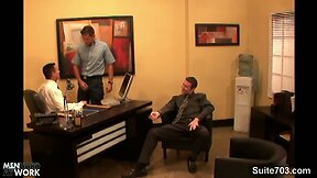 Sexual gays fucking in 3some at work