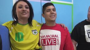 Horny girls sucking his cock professionally