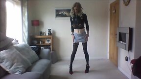 Little micro skirt, stockings and heels