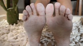 Barefoot Dusty Soles After Playing in White Pebbles - Wrinkled Soles & Toe Play on Stones