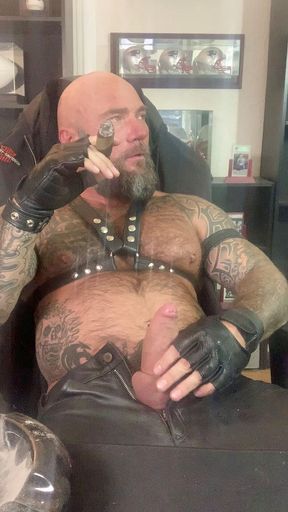 Cigar smoking in leather!