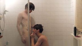 Twink boys play in the shower