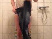 Peeing in bag with my clothes, licking them and putting them back on