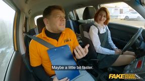 Redhead gets fucked at the driving school office