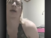 Trans Cutie Sucks and rides new giant dildo for the first time.
