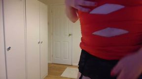 Red dress with black stockings