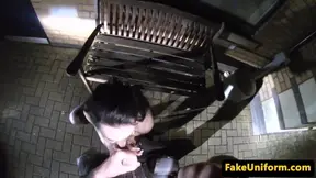 British slut sucks cops balls and dick