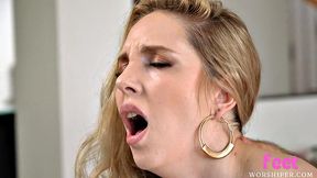 Blonde bae gives a footjob and blowjob