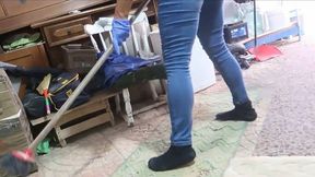 Cleaning in Black Torn Socks