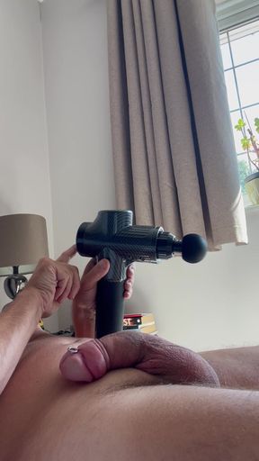 Cum shot using massage gun
