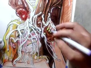 "When Life Gives U Lemon Balls" Erotic Spunk flow Art Drawing BBC Blond Teen Interracial Cum