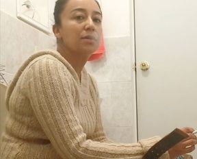 Hairy Mature Mom Shows Her Little Pussy in Public Bathroom