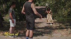 hot milf with huge tits takes on the soccer team
