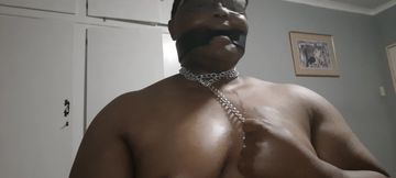 Leash and Gagged Butch Femme Breast Play