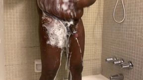 Black guy jerking off solo, wanking in bathroom