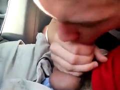 Blowing a friend in the car and he cums in my mouth