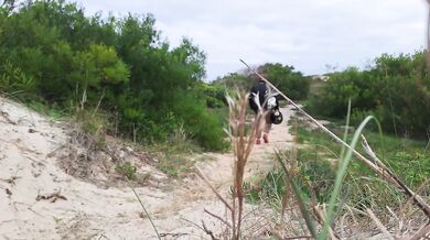 Desperate biker girl gets wild on the beach stripping and pissing in public