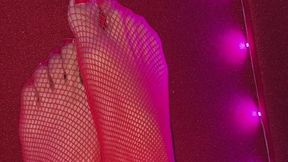 Melove in Red Fishnet with Red Nail Polish on the Pool Table
